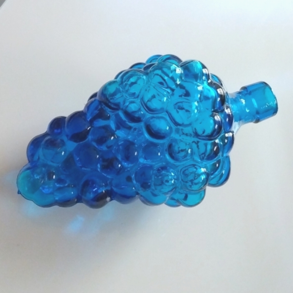 Vtg. cobalt blue grape cluster liquor bottle